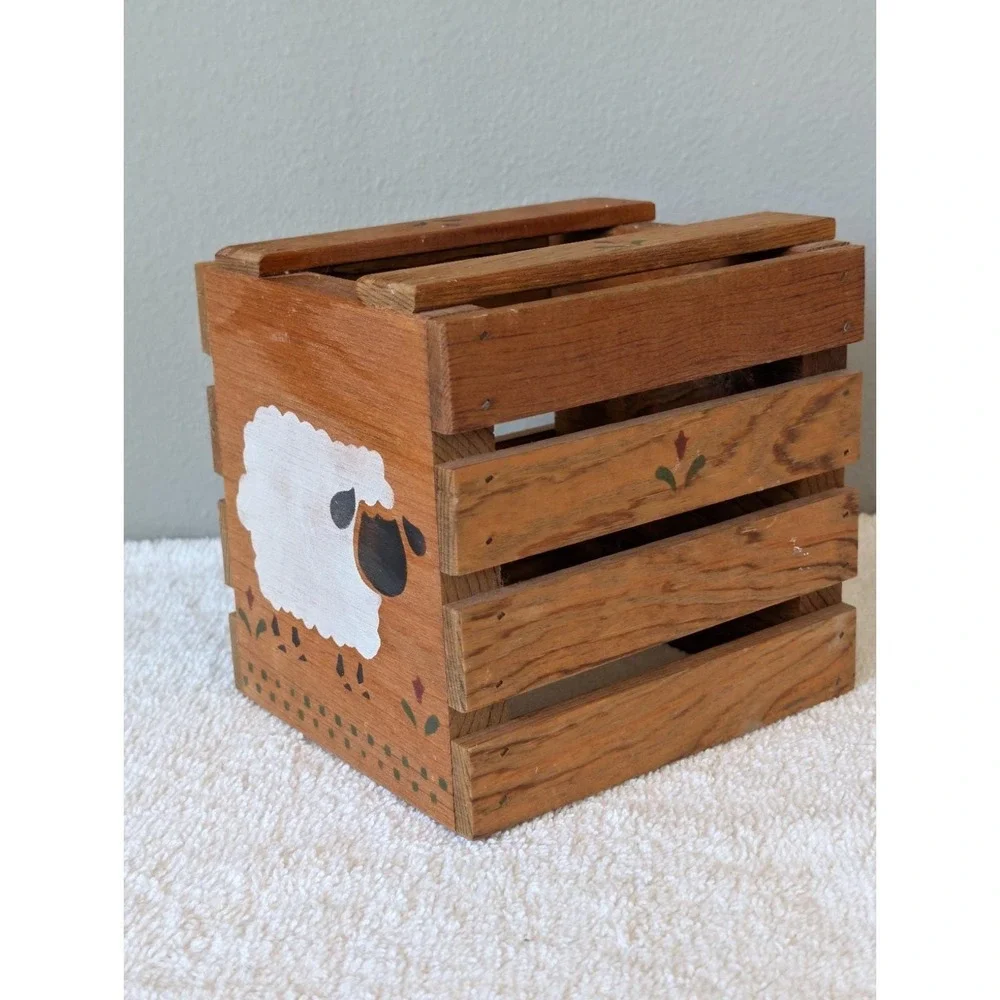 Country Wooden Tissue Box Cover Rustic Farmhouse Cottage Core Sheep Stencil
